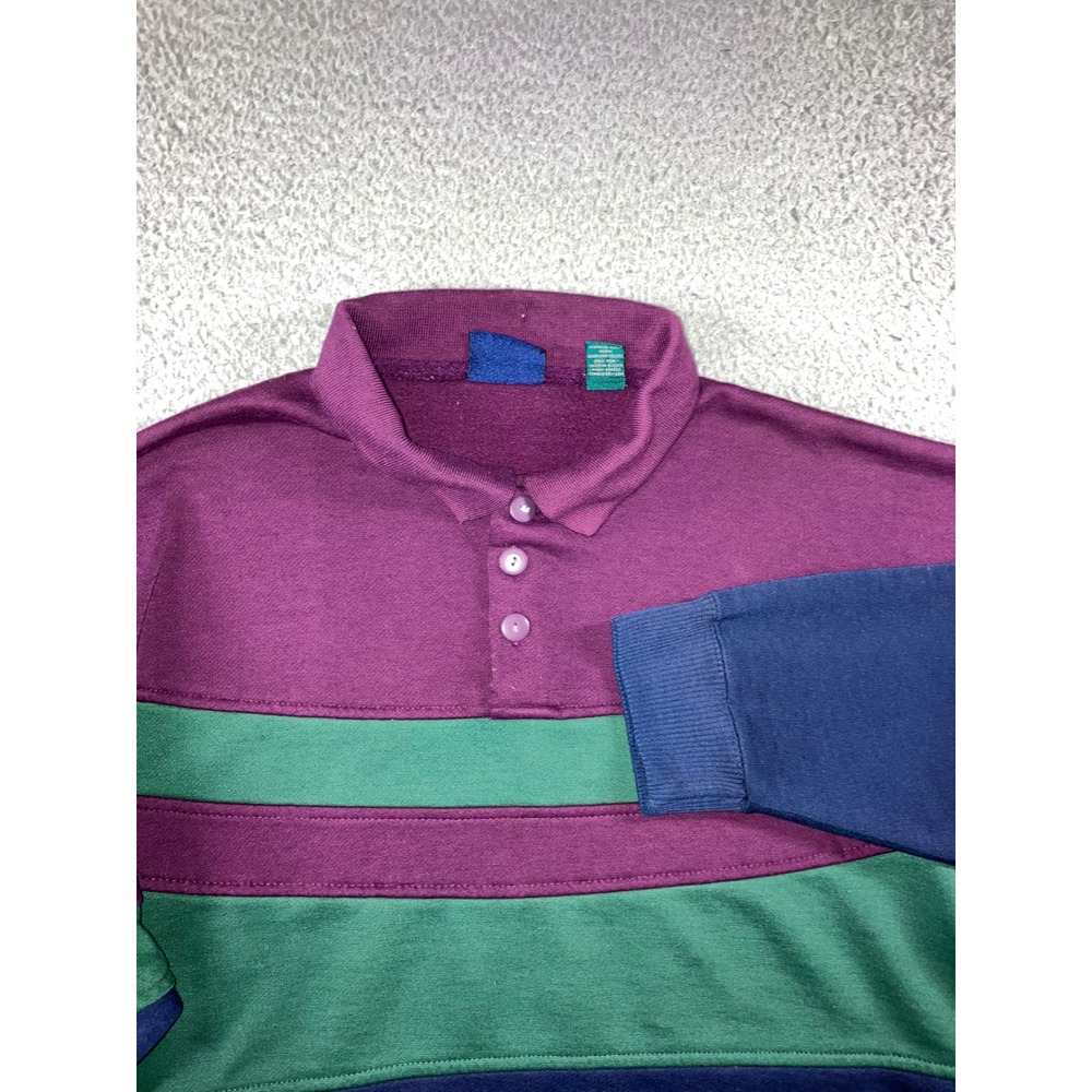 VTG 90s Claybrooke Sport Polo Sweatshirt Men M Colorblock Striped Fleece Pockets